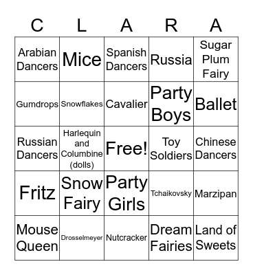 Nutcracker Bingo Card