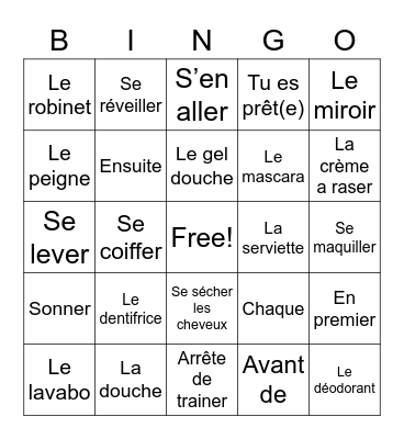 French getting ready Bingo Card