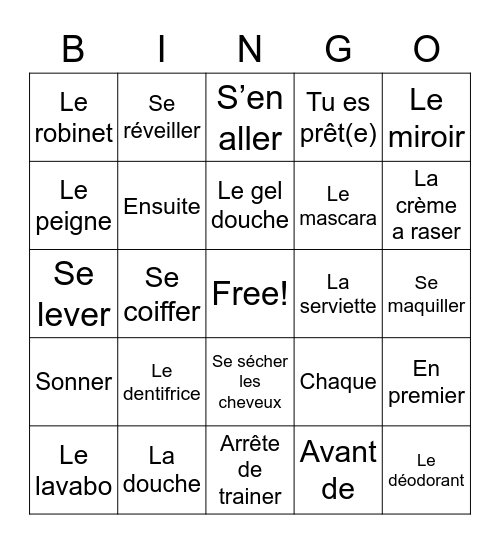French getting ready Bingo Card