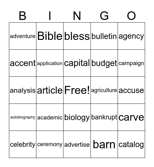 Human Activities Bingo Card
