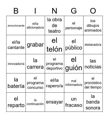 ¡El mundo del espectáculo! Bingo Card