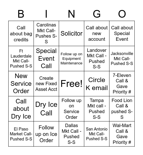 Customer Care Bingo Card