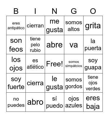 Somos 3 + Adjectives Bingo Card