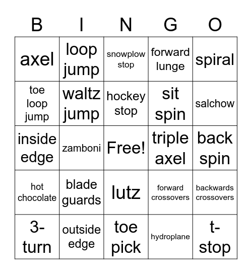 ice-skating bingo Card