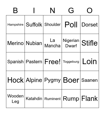 Sheep & Goat Bingo Card