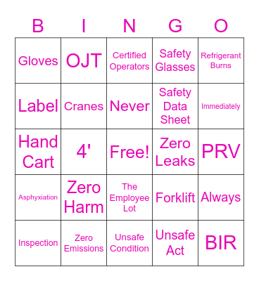 Safety Bingo Card