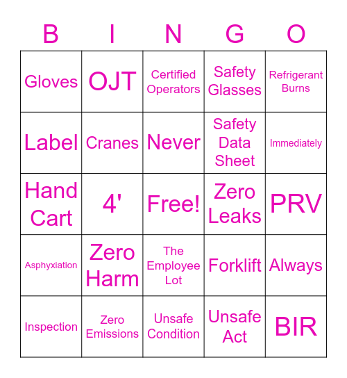 Safety Bingo Card