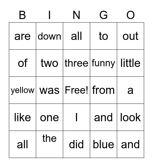 Tricky Word Bingo Card