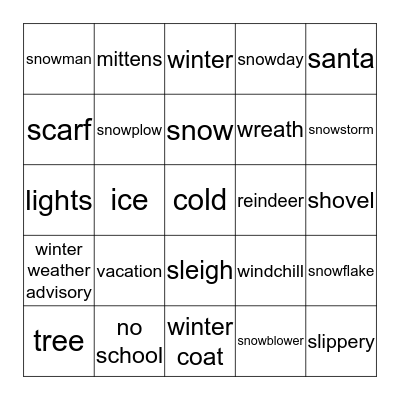 Winter Bingo Card