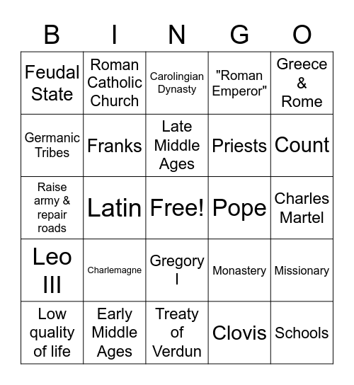 Early Middle Ages - Part 1 Bingo Card