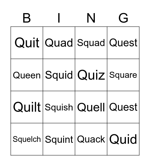 Qu Bingo Card