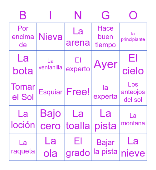Vocabulario de Unidad 4 Bingo Card
