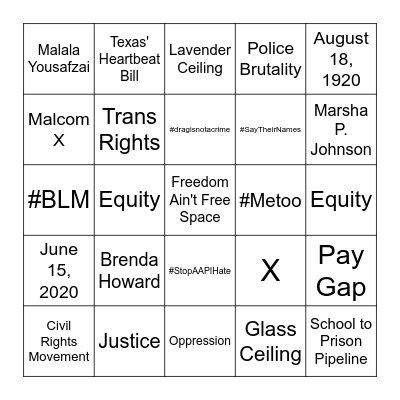 Social Justice Bingo Card