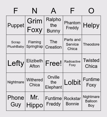 FNAF Bingo Card
