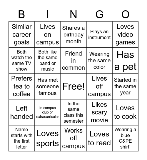 C&PE Get Together Bingo Card