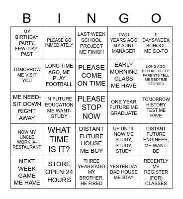 ASL 1 6.2.6 GRAMMAR PRACTICE Bingo Card