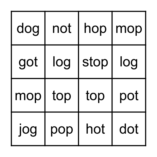 VC Patterns Bingo Card
