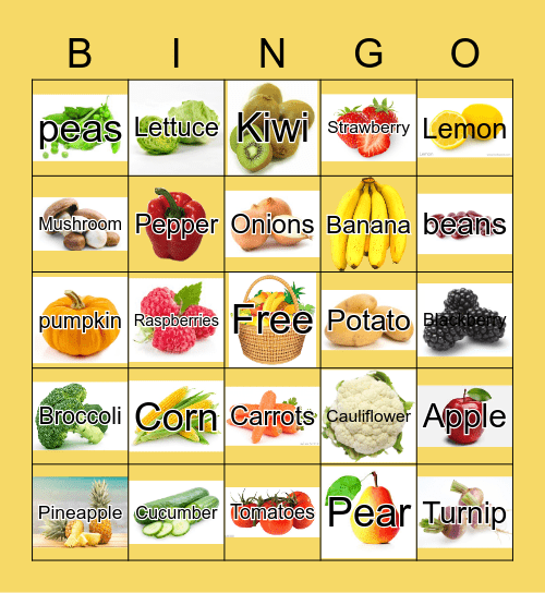 Fruits and Veggies Bingo Card