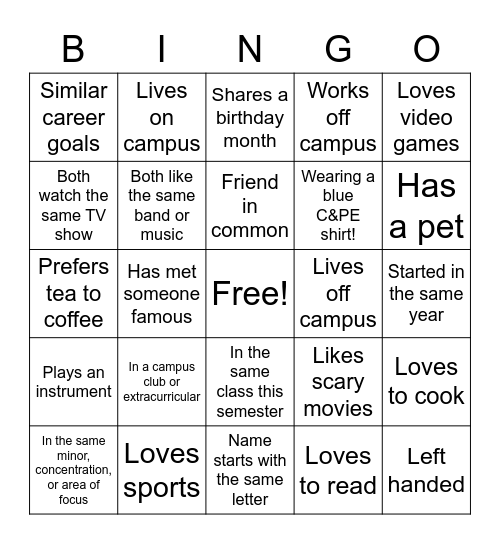 C&PE Get Together Bingo Card