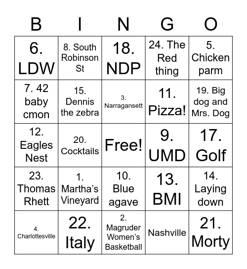 Alex Bingo Card