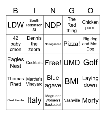Alex Bingo Card
