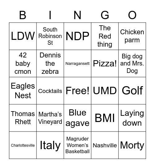 Alex Bingo Card