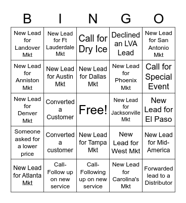 Inside Sales Bingo Card