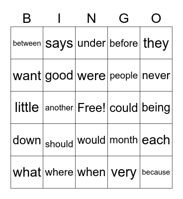 Words to Learn! Bingo Card