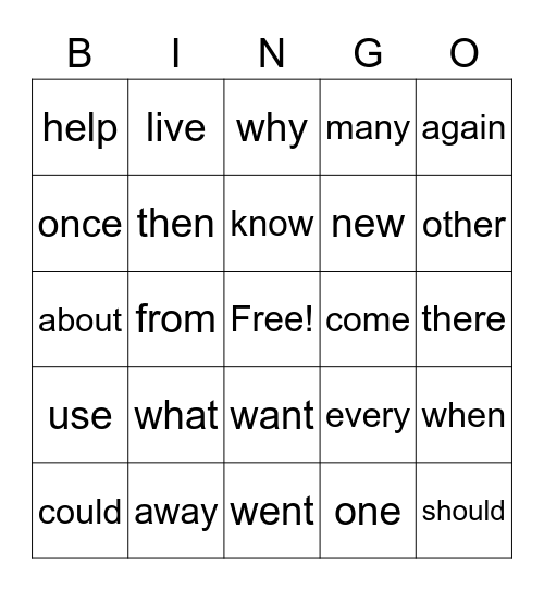 High-Frequency Words Bingo Card