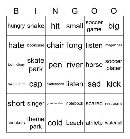 SENIOR 2 VOCABULARY REVIEW Bingo Card