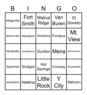 Arkansas Cities & Towns Bingo Card