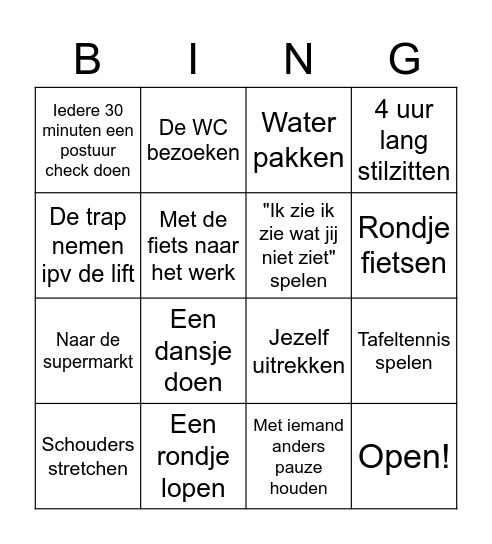 Bewegen Bingo Card