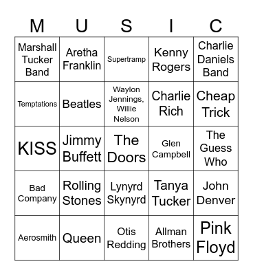 Music Bingo '65-'79 (66) Bingo Card