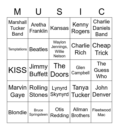 Music Bingo '65-'79 Bingo Card