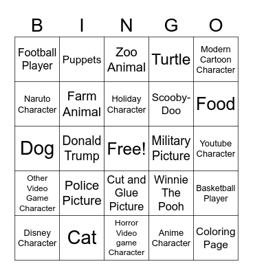 Tommy's Pictures Bingo Card