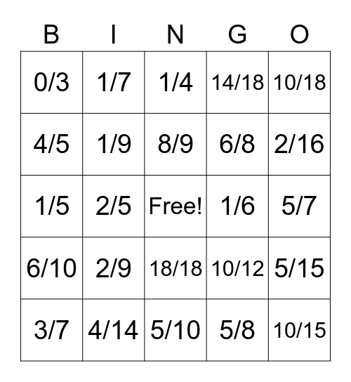 Equivalent Fraction Program Bingo Card