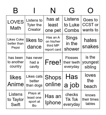 Bo Manor getting to know you BINGO Card