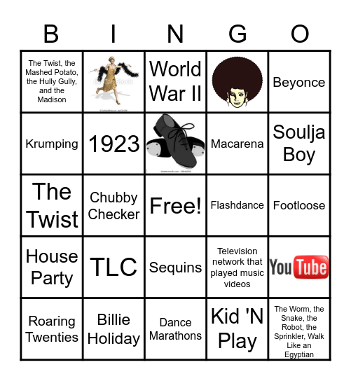 Dance Through the Decades Bingo Card