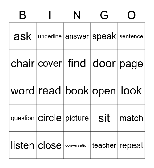 Vocabulary Bingo Card