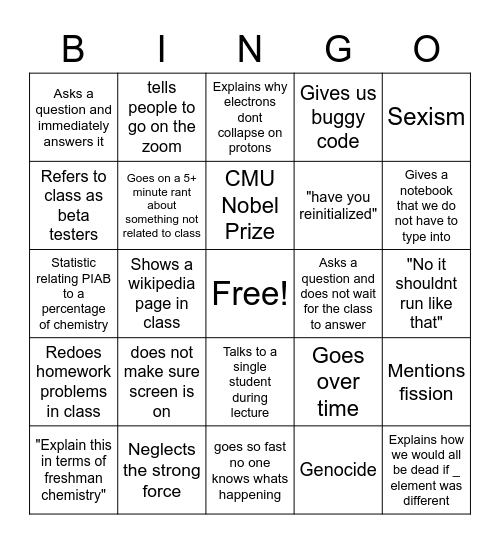 Untitled Bingo Card