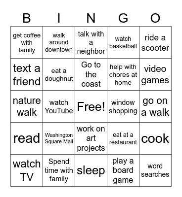 Spring Break in Portland Bingo Card