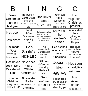 Christmas Party Bingo Card