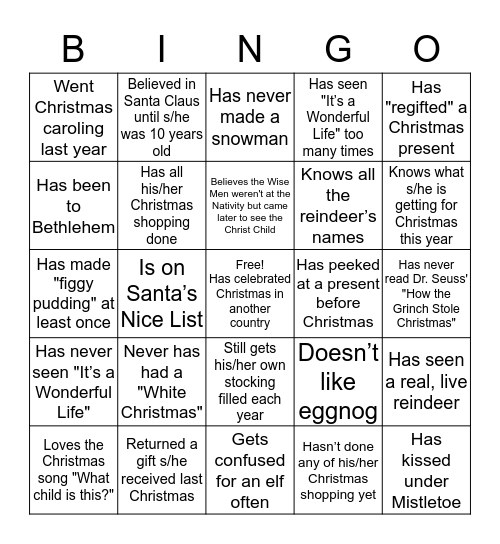 Christmas Party Bingo Card