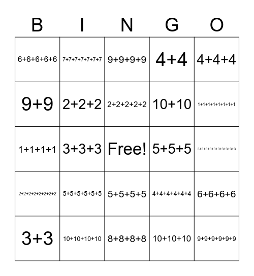 Repeated Addition Bingo! Bingo Card