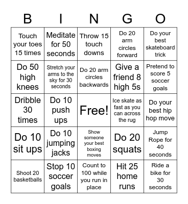 Sporty Bingo Card