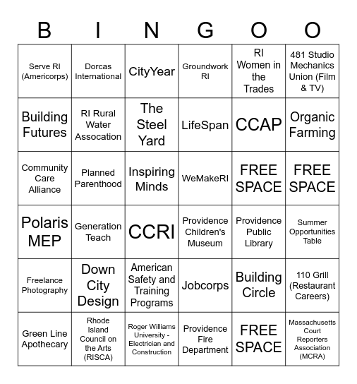 Not College Fair Bingo! Bingo Card