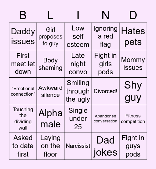 LOVE IS BLIND - The Pods Bingo Card