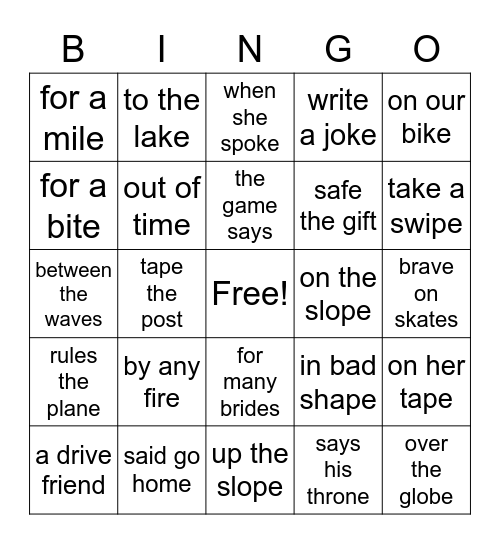 CVCe phrases Bingo Card