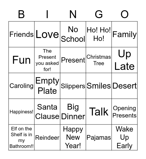 Christmas Bingo!!!! Bingo Card