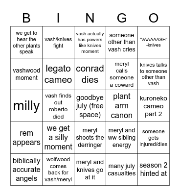 trigun episode 12 bingo Card